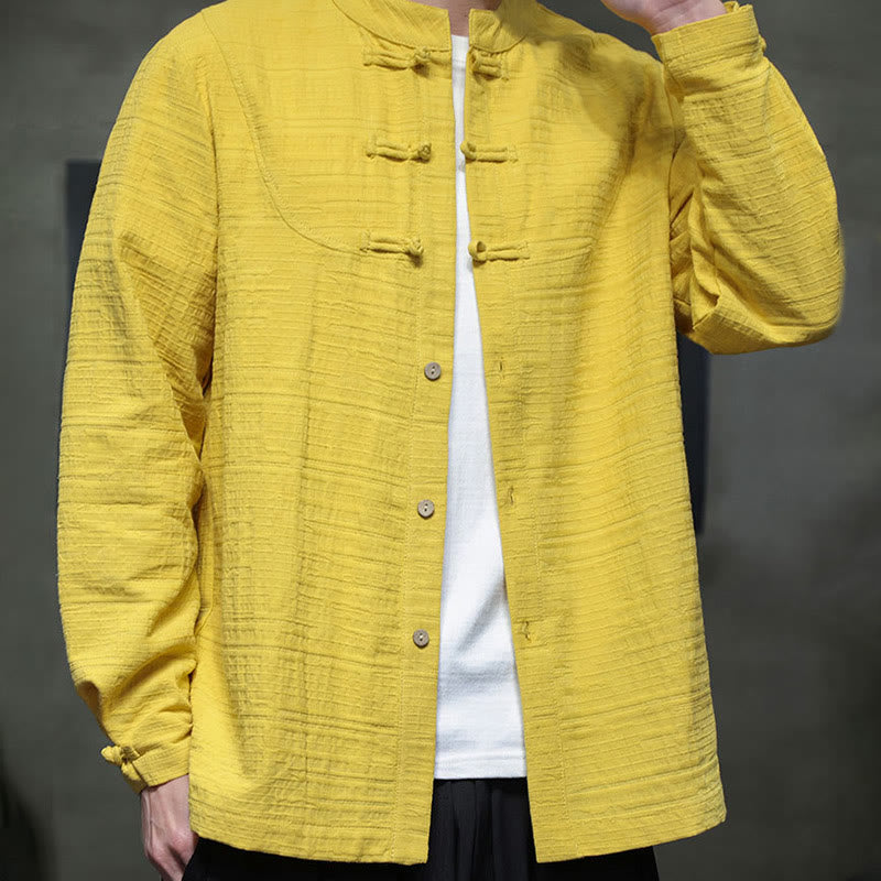 Solid Color Half Frog-button Tang Suit Cotton Linen Men's Jacket Shirt