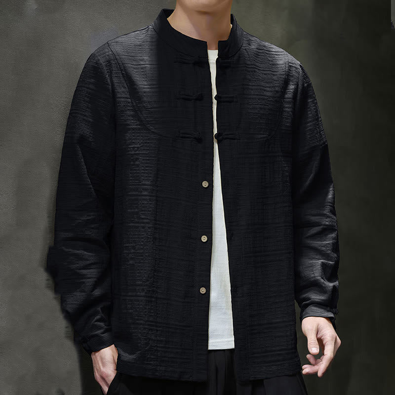 Solid Color Half Frog-button Tang Suit Cotton Linen Men's Jacket Shirt
