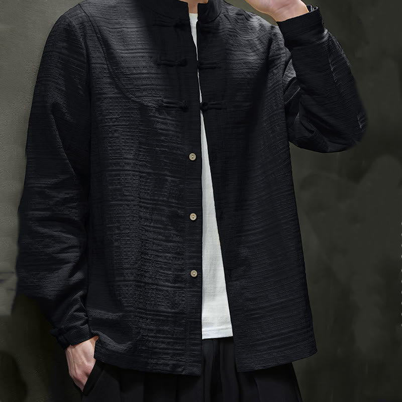 Solid Color Half Frog-button Tang Suit Cotton Linen Men's Jacket Shirt