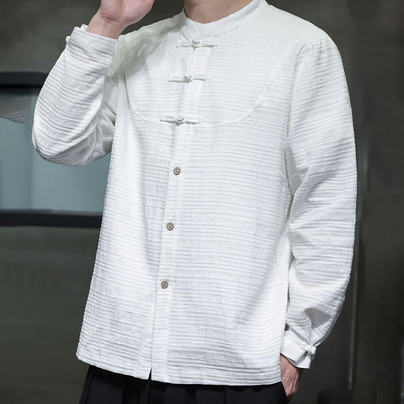 Solid Color Half Frog-button Tang Suit Cotton Linen Men's Jacket Shirt