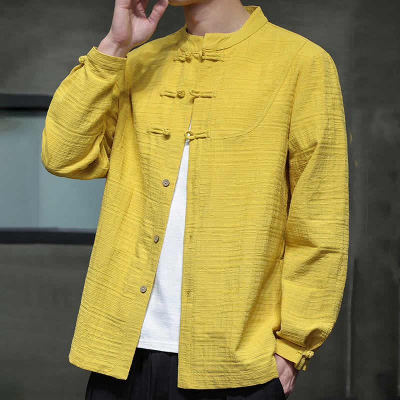 Solid Color Half Frog-button Tang Suit Cotton Linen Men's Jacket Shirt