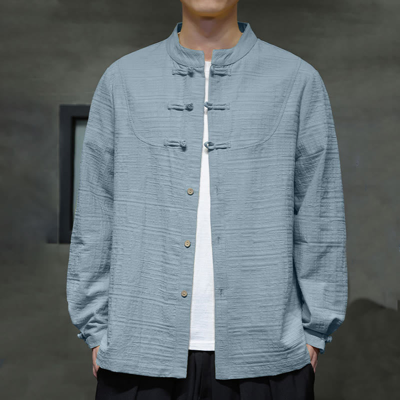 Solid Color Half Frog-button Tang Suit Cotton Linen Men's Jacket Shirt