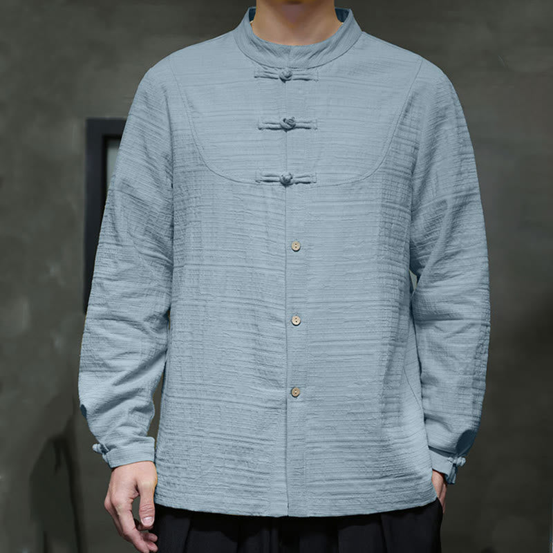 Solid Color Half Frog-button Tang Suit Cotton Linen Men's Jacket Shirt