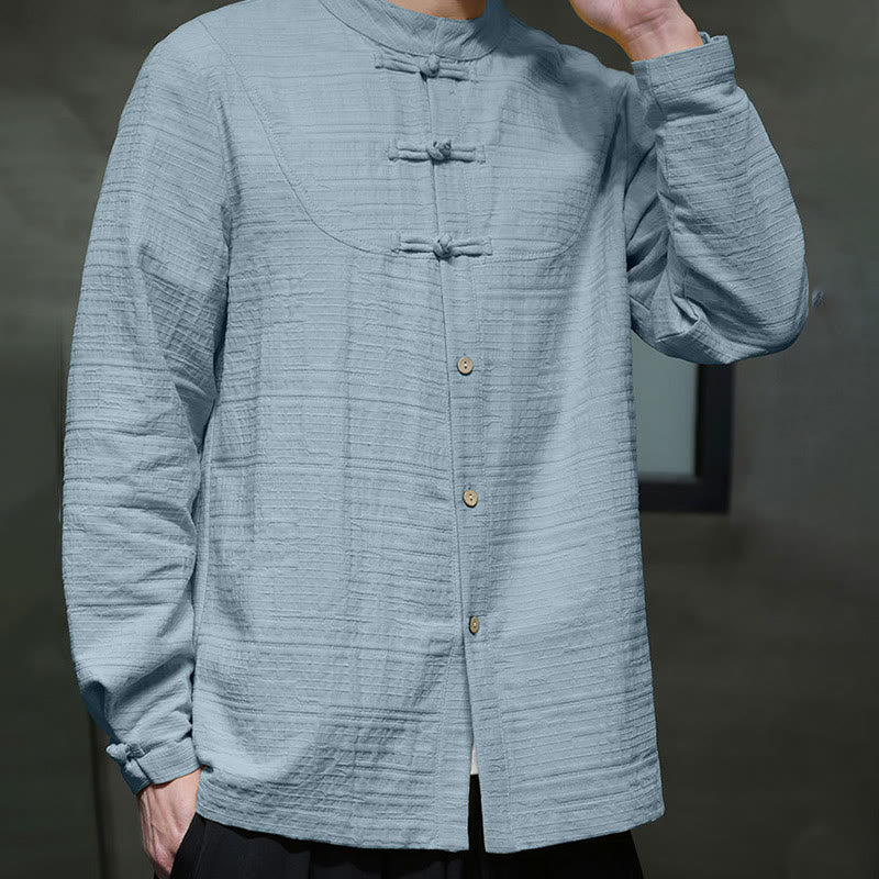 Solid Color Half Frog-button Tang Suit Cotton Linen Men's Jacket Shirt
