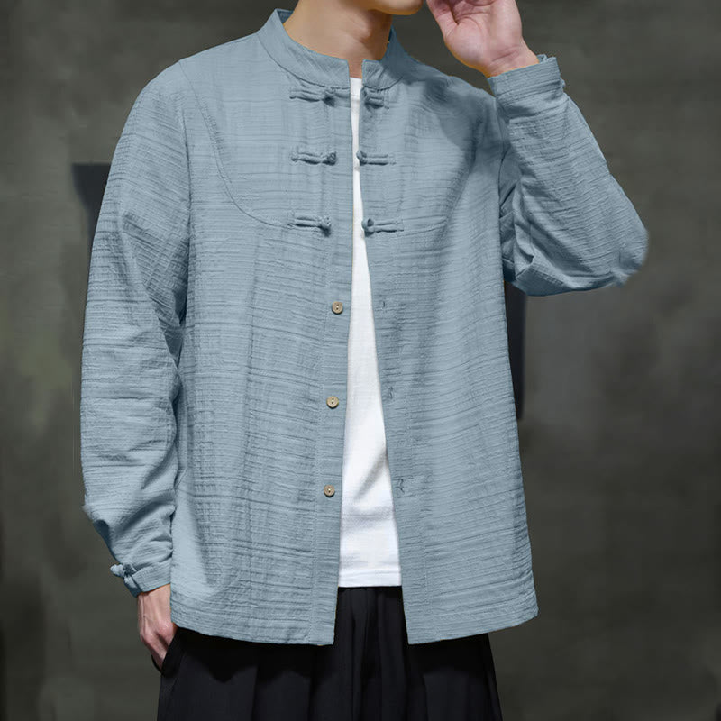 Solid Color Half Frog-button Tang Suit Cotton Linen Men's Jacket Shirt