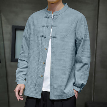 Solid Color Half Frog-button Tang Suit Cotton Linen Men's Jacket Shirt