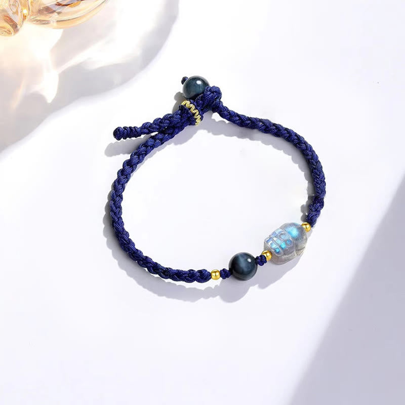 Moonstone PiXiu Blue Tiger Eye Fu Character Healing Couple String Bracelet