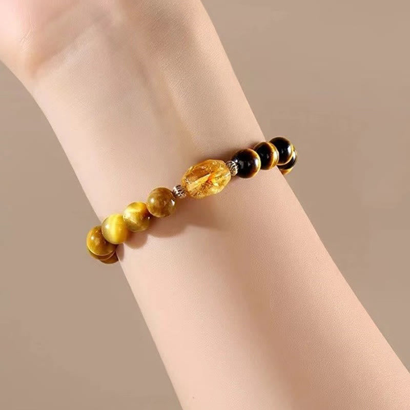 Natural Yellow & Black Tiger Eye with Citrine Energy Anchor Bracelet