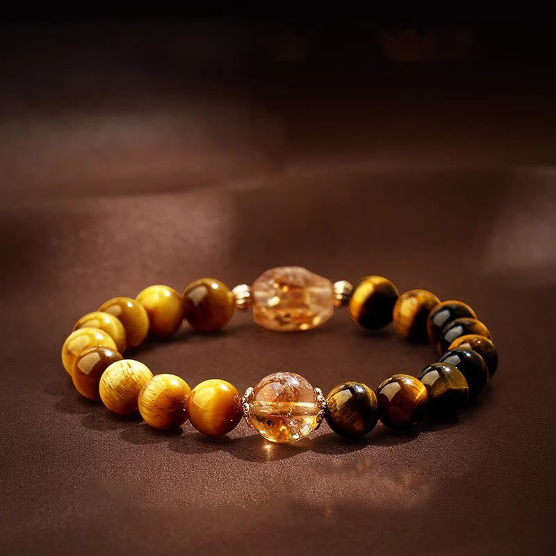 Natural Yellow & Black Tiger Eye with Citrine Energy Anchor Bracelet