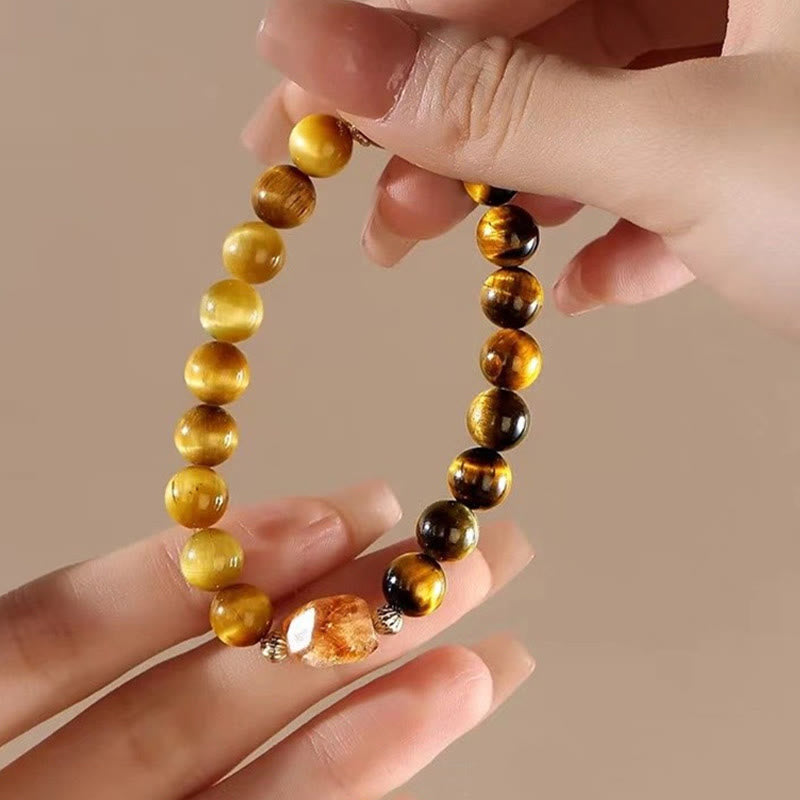 Natural Yellow & Black Tiger Eye with Citrine Energy Anchor Bracelet