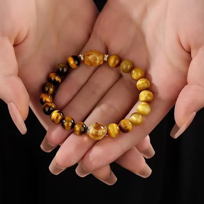 Natural Yellow & Black Tiger Eye with Citrine Energy Anchor Bracelet