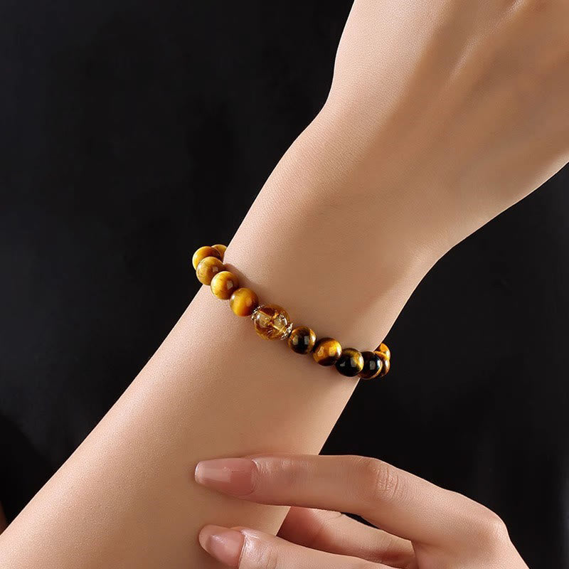 Natural Yellow & Black Tiger Eye with Citrine Energy Anchor Bracelet