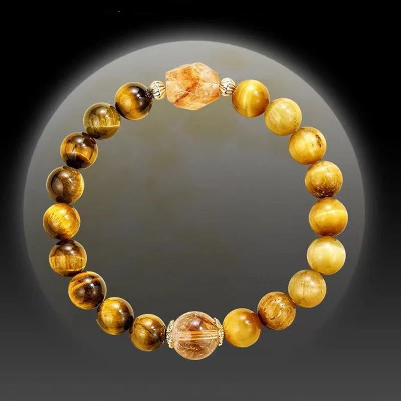 Natural Yellow & Black Tiger Eye with Citrine Energy Anchor Bracelet