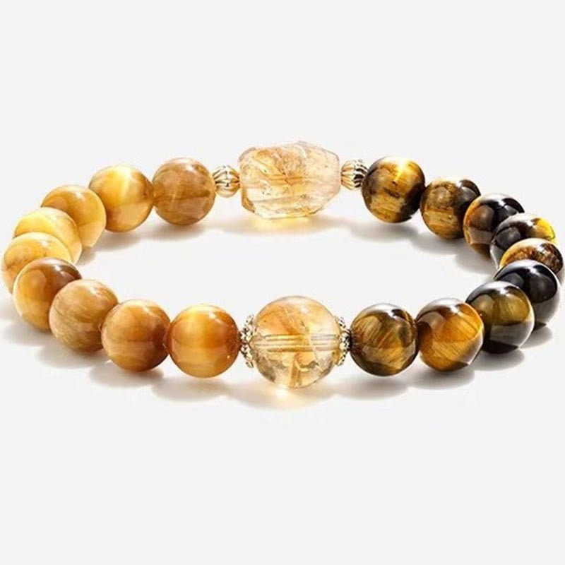 Natural Yellow & Black Tiger Eye with Citrine Energy Anchor Bracelet