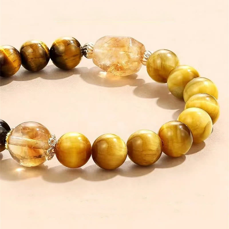 Natural Yellow & Black Tiger Eye with Citrine Energy Anchor Bracelet