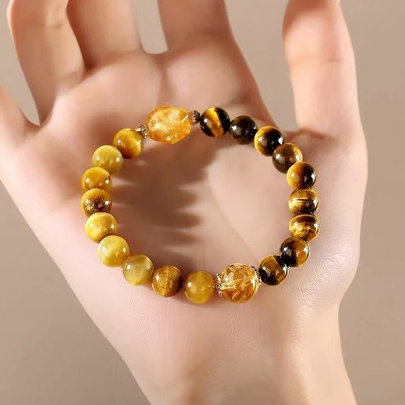 Natural Yellow & Black Tiger Eye with Citrine Energy Anchor Bracelet