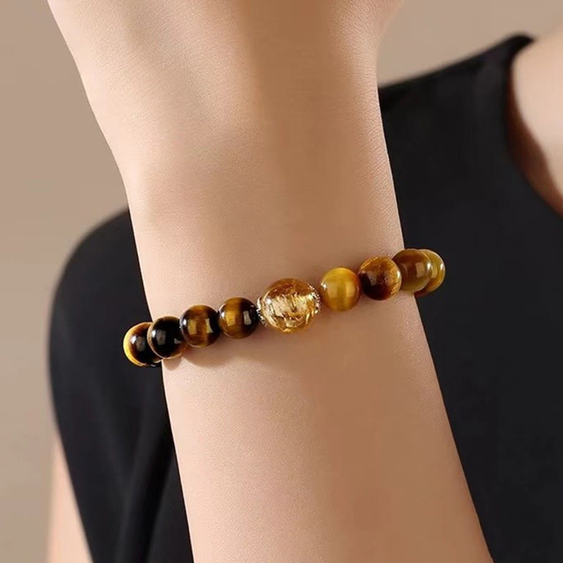 Natural Yellow & Black Tiger Eye with Citrine Energy Anchor Bracelet