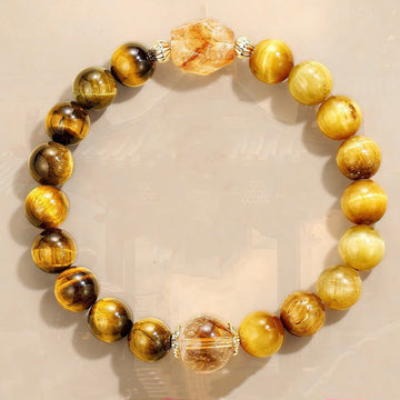 Natural Yellow & Black Tiger Eye with Citrine Energy Anchor Bracelet