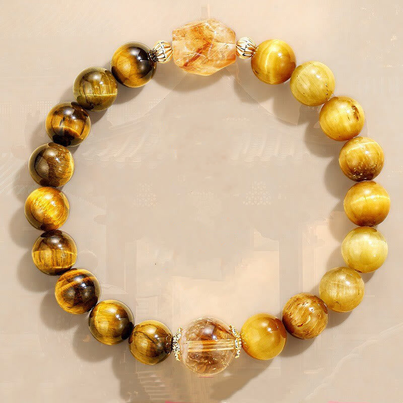 Natural Yellow & Black Tiger Eye with Citrine Energy Anchor Bracelet