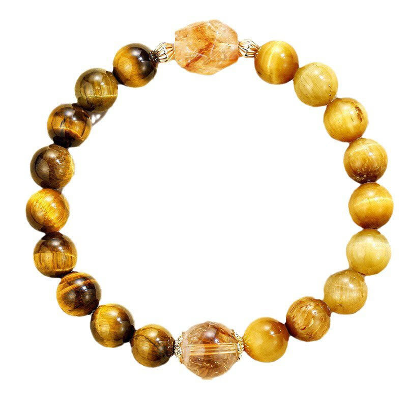 Natural Yellow & Black Tiger Eye with Citrine Energy Anchor Bracelet