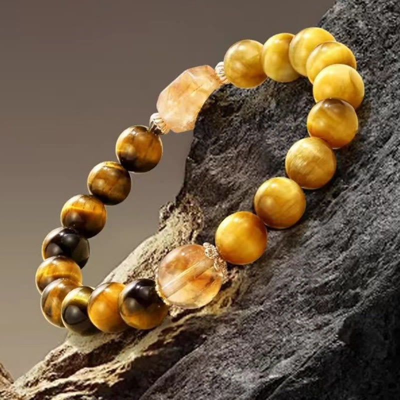 Natural Yellow & Black Tiger Eye with Citrine Energy Anchor Bracelet