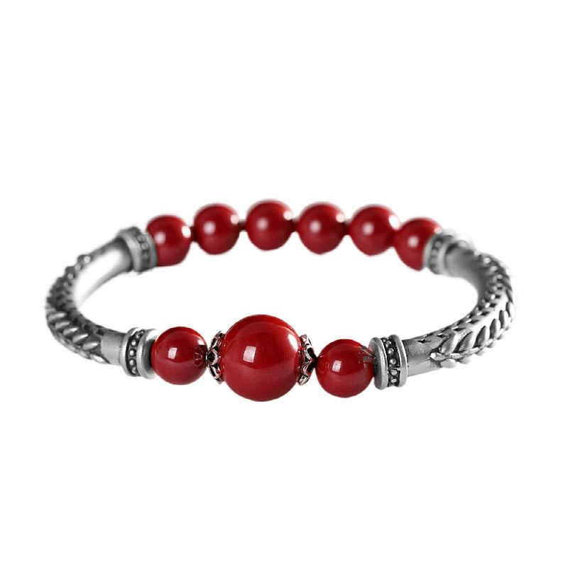 999 Sterling Silver Cinnabar Wheat Ears Blessing Bracelet Bangle