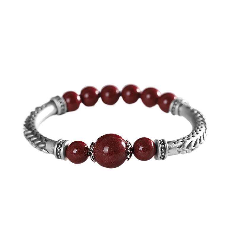 999 Sterling Silver Cinnabar Wheat Ears Blessing Bracelet Bangle