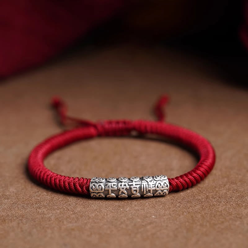 Handmade 999 Sterling Silver Peace and Good Fortune Om Mani Padme Hum Luck Rope Bracelet