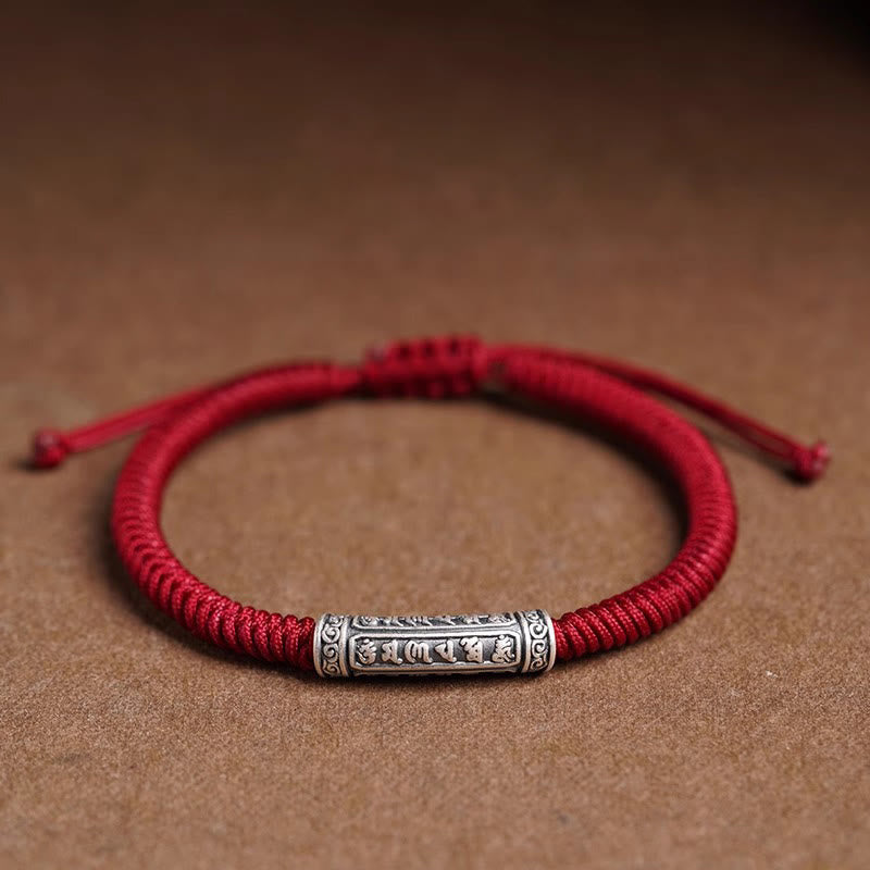 Handmade 999 Sterling Silver Peace and Good Fortune Om Mani Padme Hum Luck Rope Bracelet