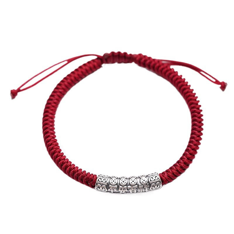 Handmade 999 Sterling Silver Peace and Good Fortune Om Mani Padme Hum Luck Rope Bracelet