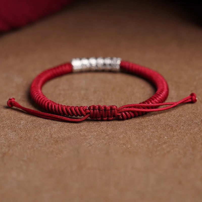 Handmade 999 Sterling Silver Peace and Good Fortune Om Mani Padme Hum Luck Rope Bracelet