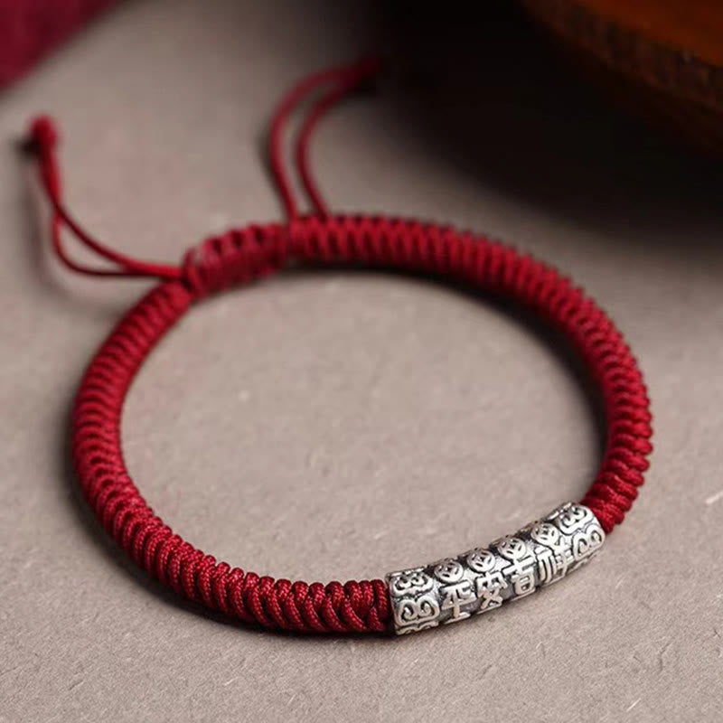 Handmade 999 Sterling Silver Peace and Good Fortune Om Mani Padme Hum Luck Rope Bracelet