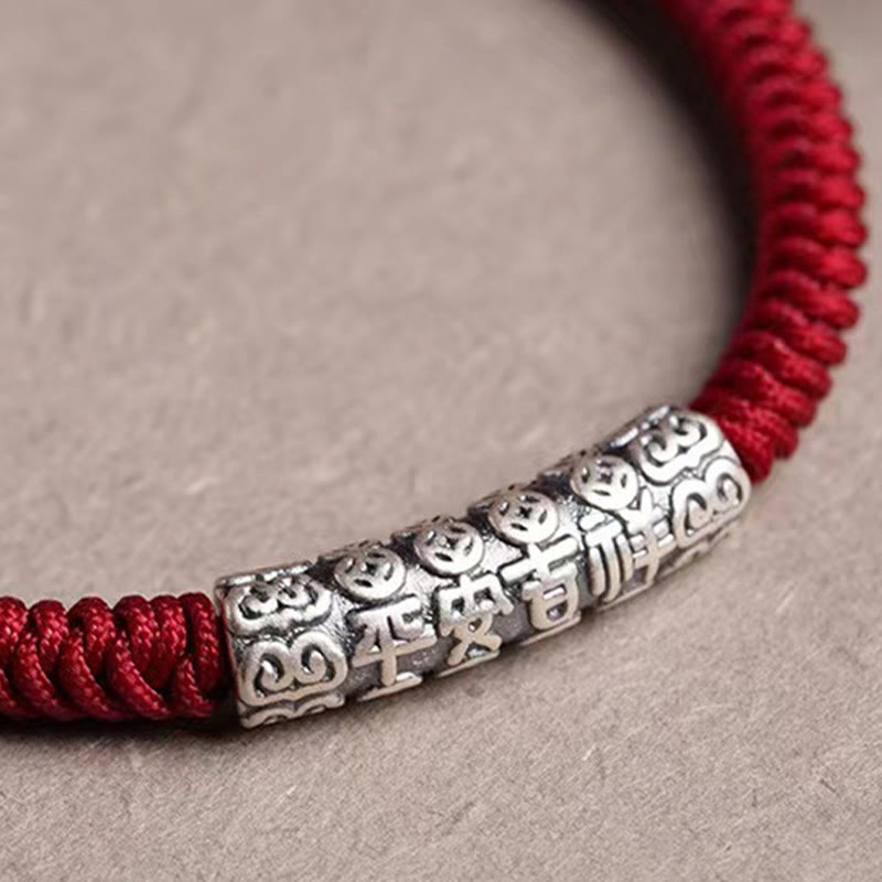 Handmade 999 Sterling Silver Peace and Good Fortune Om Mani Padme Hum Luck Rope Bracelet