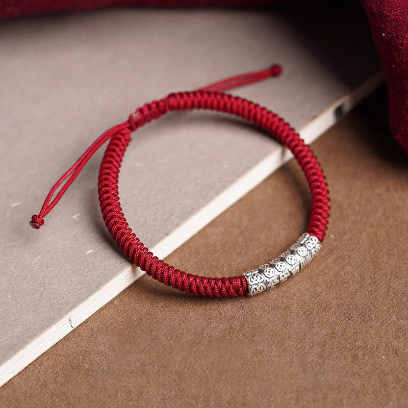 Handmade 999 Sterling Silver Peace and Good Fortune Om Mani Padme Hum Luck Rope Bracelet
