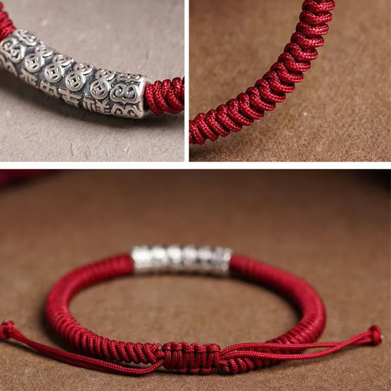 Handmade 999 Sterling Silver Peace and Good Fortune Om Mani Padme Hum Luck Rope Bracelet