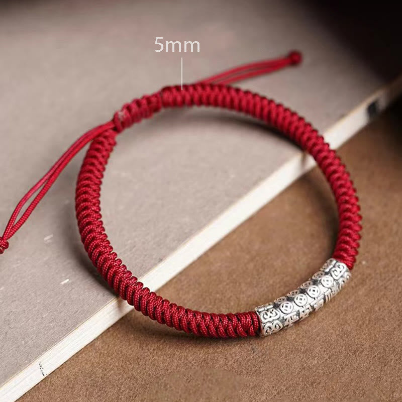 Handmade 999 Sterling Silver Peace and Good Fortune Om Mani Padme Hum Luck Rope Bracelet