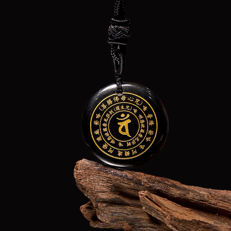 Vairocana Tathagata Sanskrit Mantra Various Crystal Black Obsidian Green Aventurine Strength Necklace Pendant
