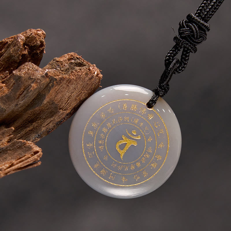 Vairocana Tathagata Sanskrit Mantra Various Crystal Black Obsidian Green Aventurine Strength Necklace Pendant