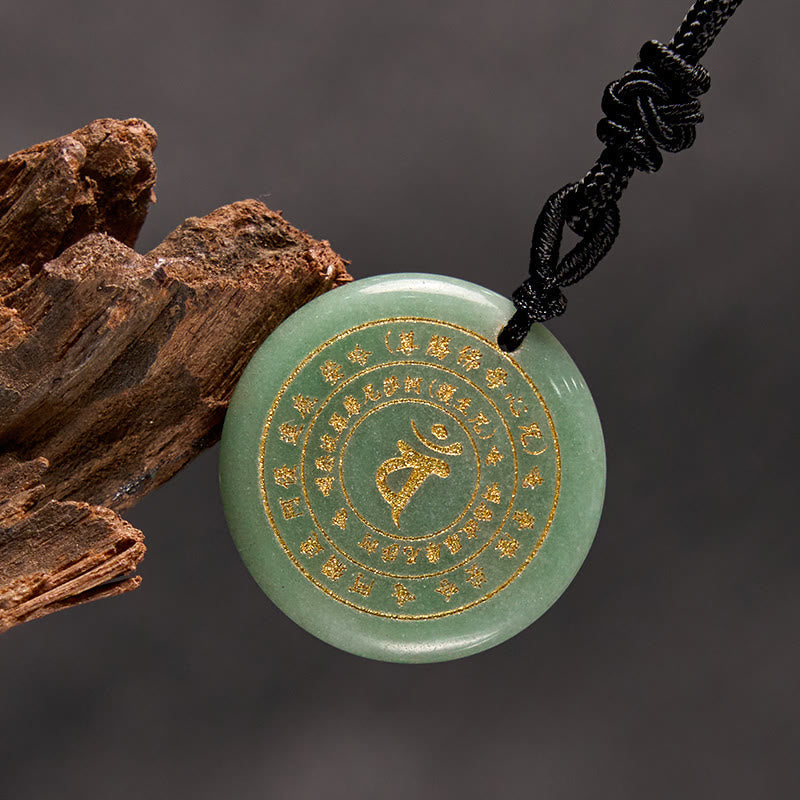 Vairocana Tathagata Sanskrit Mantra Various Crystal Black Obsidian Green Aventurine Strength Necklace Pendant