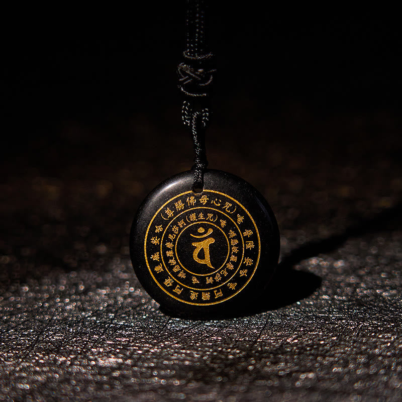 Vairocana Tathagata Sanskrit Mantra Various Crystal Black Obsidian Green Aventurine Strength Necklace Pendant