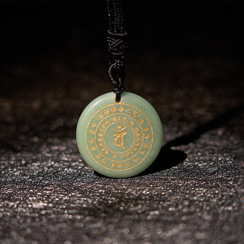 Vairocana Tathagata Sanskrit Mantra Various Crystal Black Obsidian Green Aventurine Strength Necklace Pendant