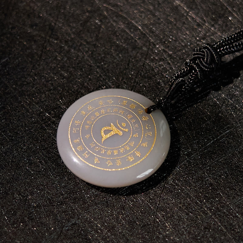 Vairocana Tathagata Sanskrit Mantra Various Crystal Black Obsidian Green Aventurine Strength Necklace Pendant