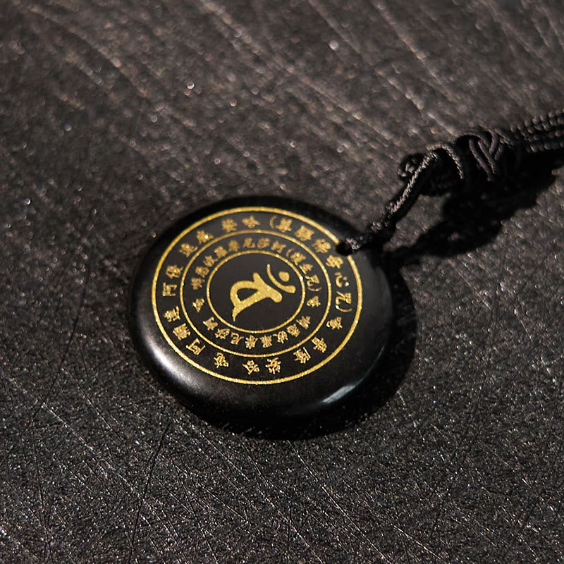 Vairocana Tathagata Sanskrit Mantra Various Crystal Black Obsidian Green Aventurine Strength Necklace Pendant