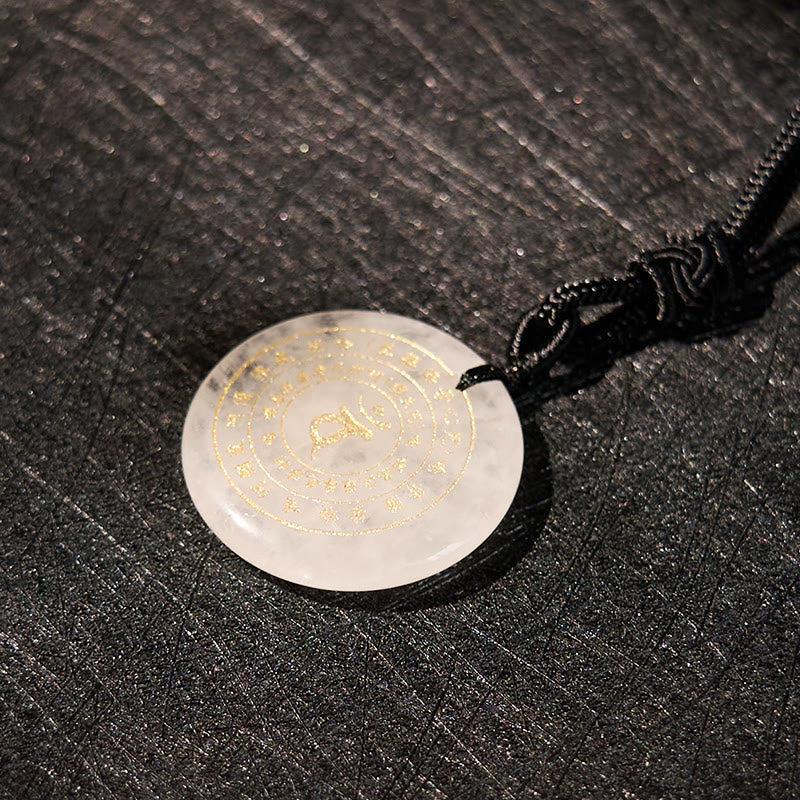 Vairocana Tathagata Sanskrit Mantra Various Crystal Black Obsidian Green Aventurine Strength Necklace Pendant