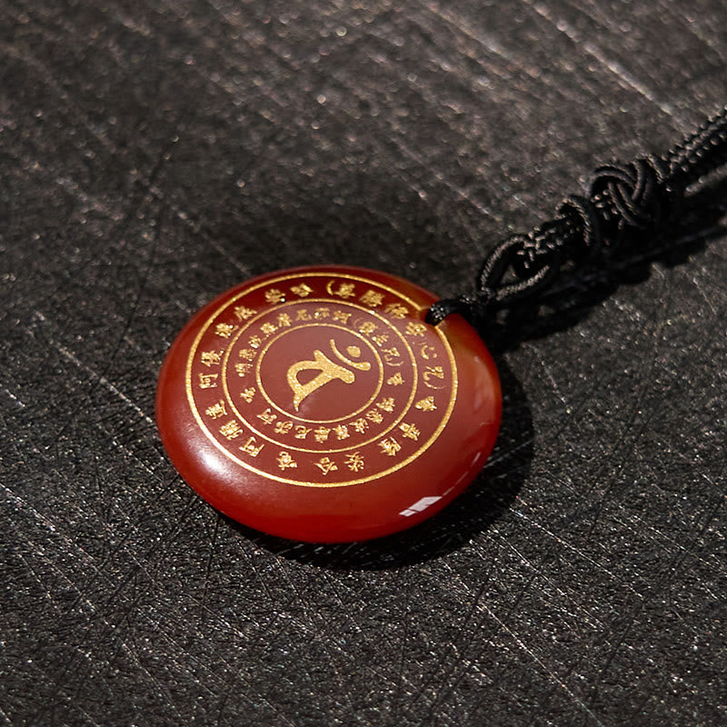 Vairocana Tathagata Sanskrit Mantra Various Crystal Black Obsidian Green Aventurine Strength Necklace Pendant