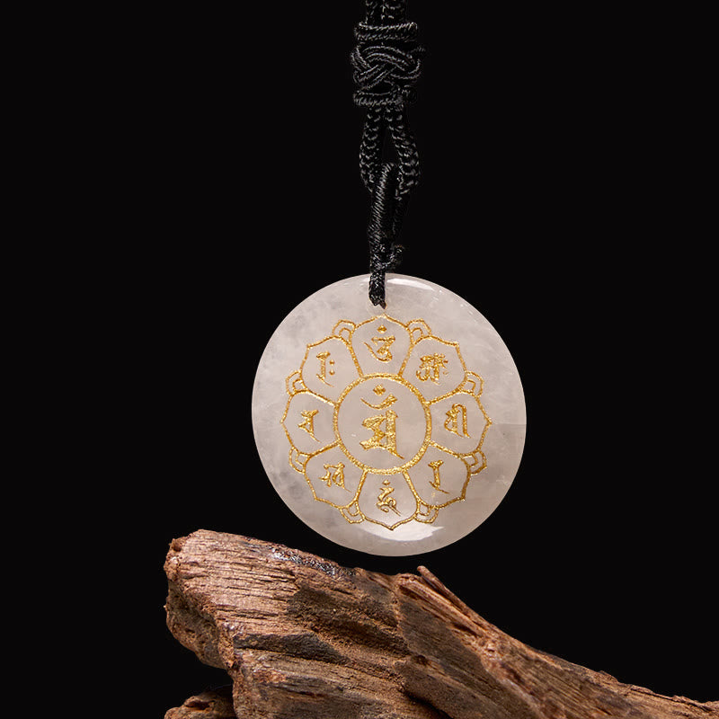 Om Mani Padme Hum Natural Various Crystal Black Obsidian Strength Necklace Pendant