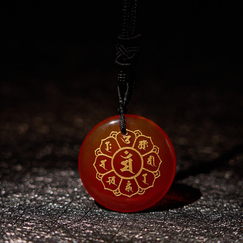 Om Mani Padme Hum Natural Various Crystal Black Obsidian Strength Necklace Pendant