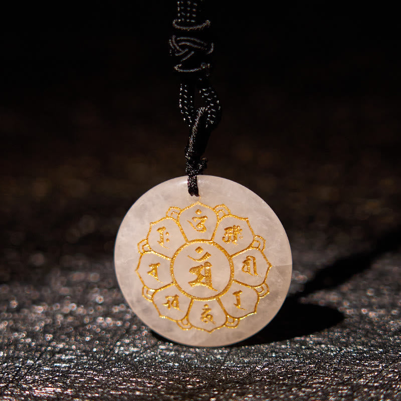 Om Mani Padme Hum Natural Various Crystal Black Obsidian Strength Necklace Pendant