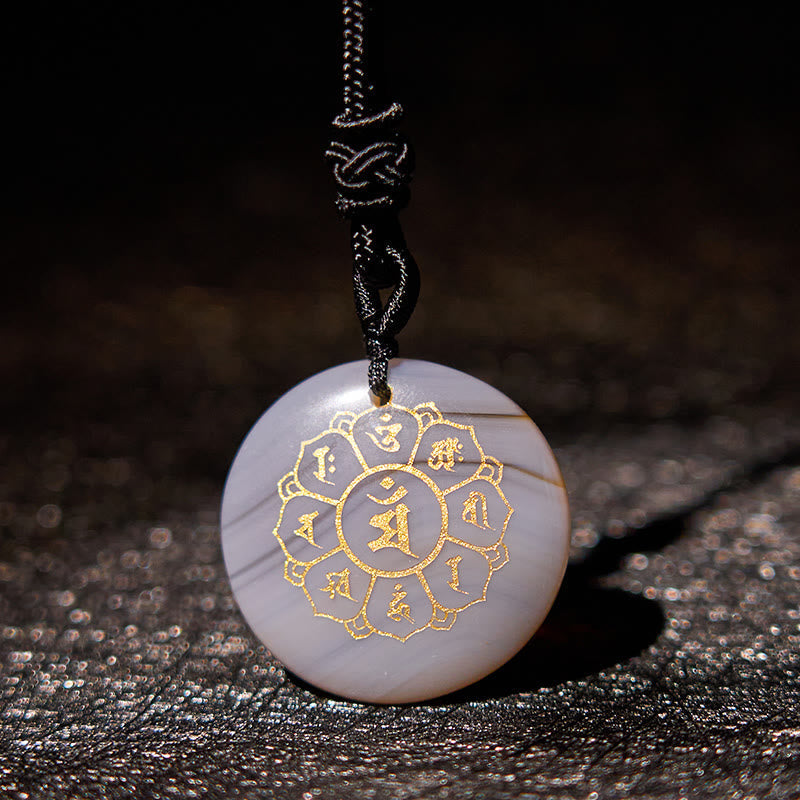 Om Mani Padme Hum Natural Various Crystal Black Obsidian Strength Necklace Pendant