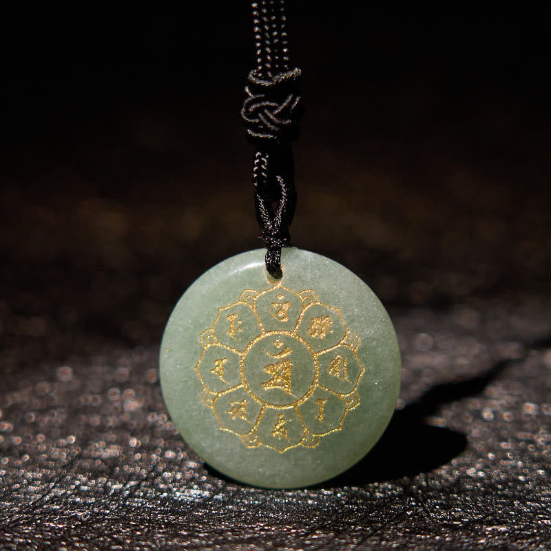 Om Mani Padme Hum Natural Various Crystal Black Obsidian Strength Necklace Pendant